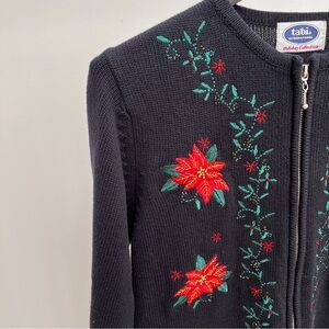 Tabi holiday collection Christmas zip cardigan sweater S poinsettias embroidered